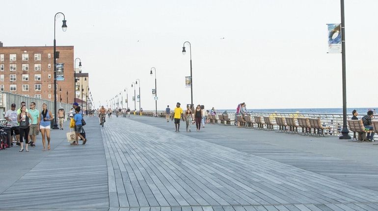 The rebuilt Long Beach boardwalk in Long Beach seen on...