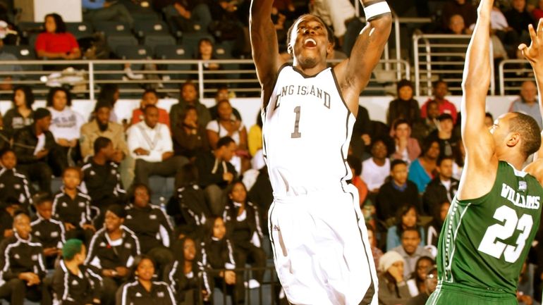 LIU Brooklyn's Jamal Olasewere goes up for two.