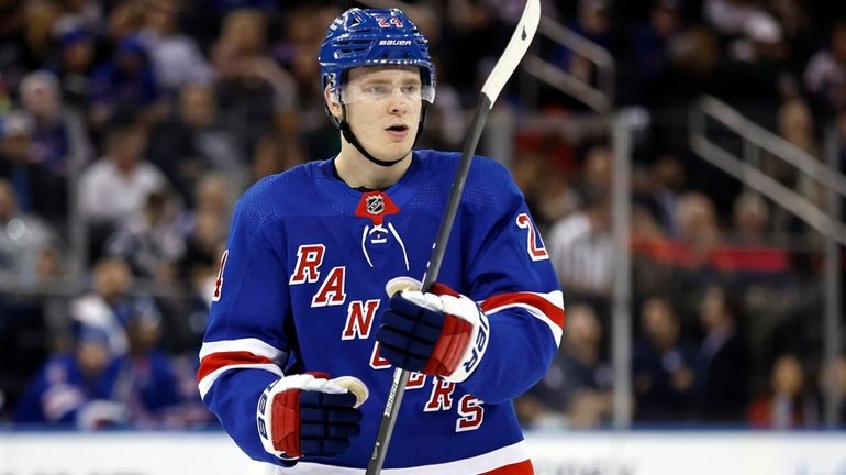 Rangers right wing Kaapo Kakko looks on during the first...