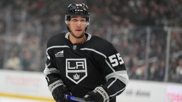 Los Angeles Kings right wing Quinton Byfield skates during the...