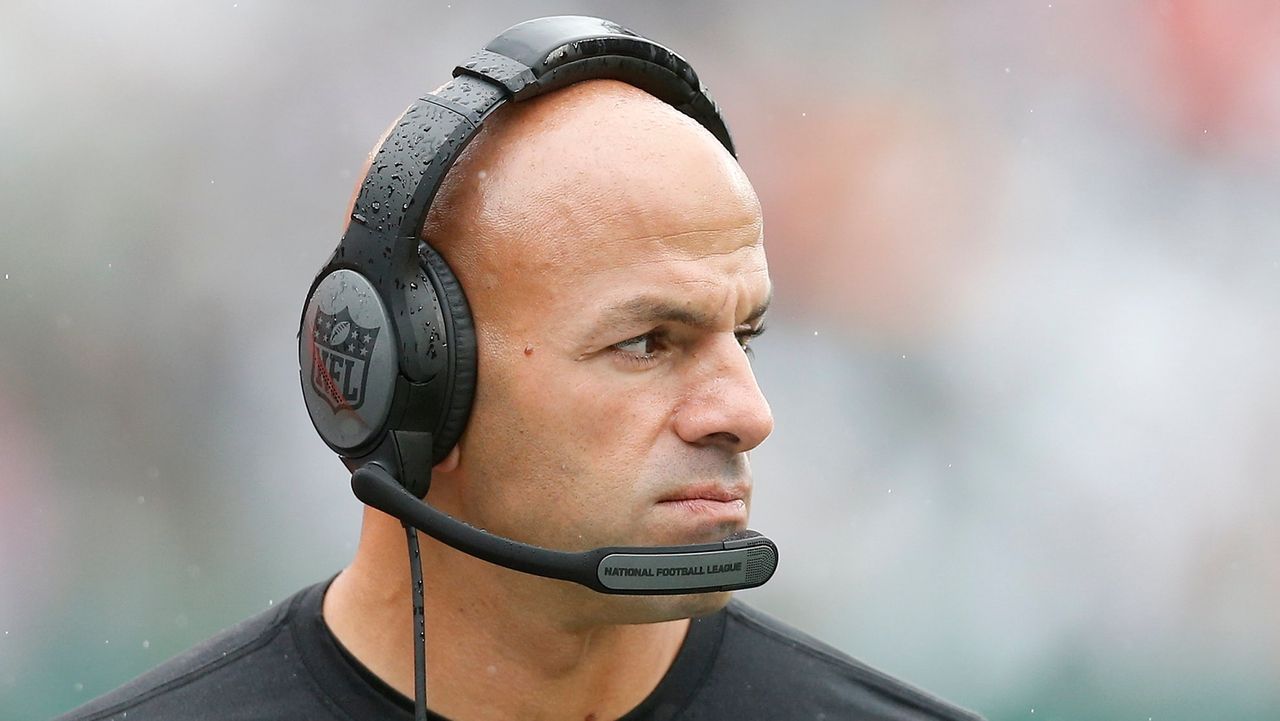 New York Jets head coach Robert Saleh looks up at the scoreboard