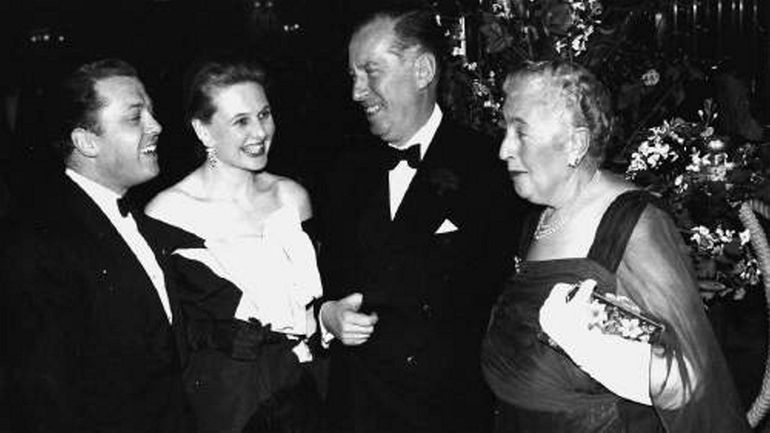 Actors Richard Attenborough, left, and Sheila Sim with producer Peter...