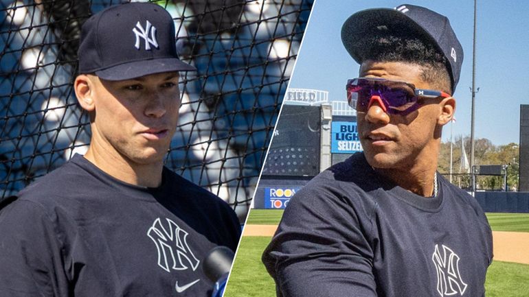 Yankees sluggers Aaron Judge, left, and Juan Soto.