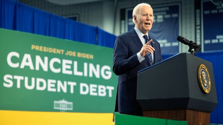 President Joe Biden speaks about student loan debt, April 8,...