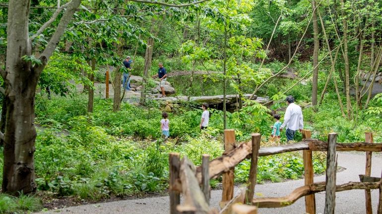 Parkgoers walk through the Avalon Nature Preserve in Stony Brook...