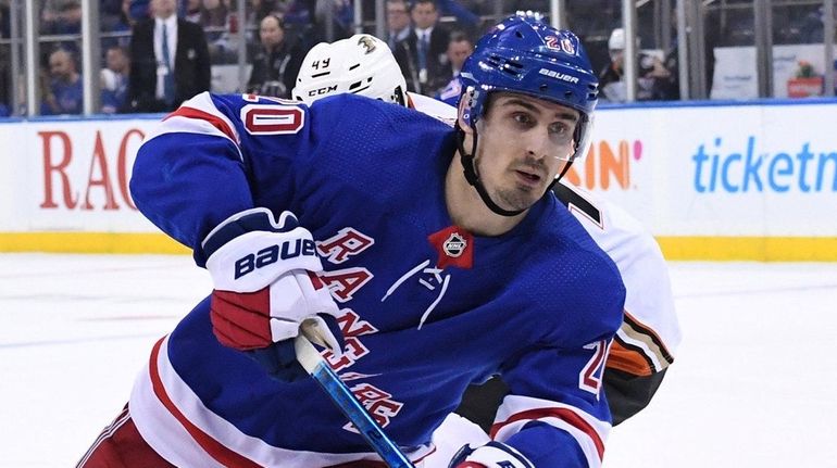 Rangers left wing Chris Kreider skates against the Ducks at Madison...