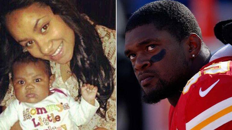 Left, an undated photo of Kasandra Michelle Perkins, Jovan Belcher's...