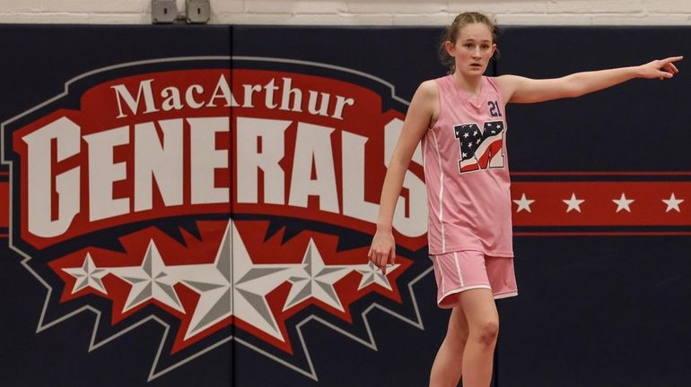 MacArthur's Meaghan Campbell directs the play during a Nassau Conference...