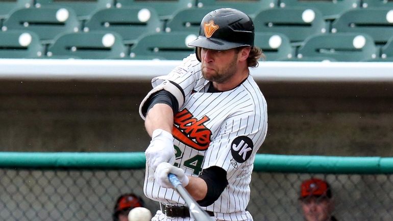 Ducks outfielder Kirk Nieuwenhuis bats in a game against the...