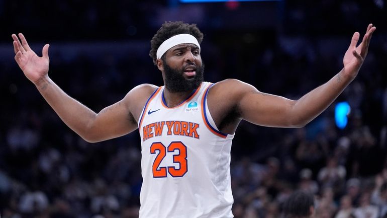 Knicks center Mitchell Robinson (23) reacts to a call during...