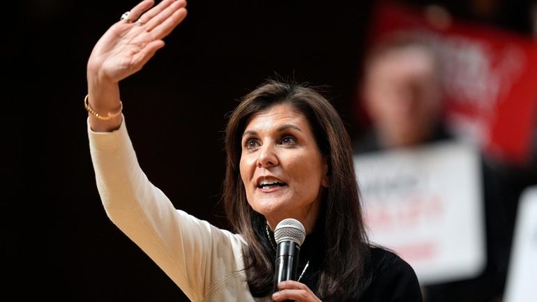 Republican presidential candidate former UN Ambassador Nikki Haley speaks during...