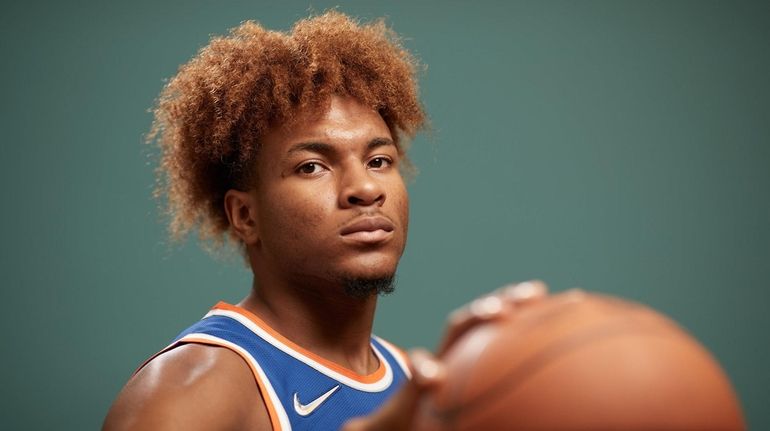 The Knicks' Miles McBride during the 2021 NBA Rookie Photo Shoot...