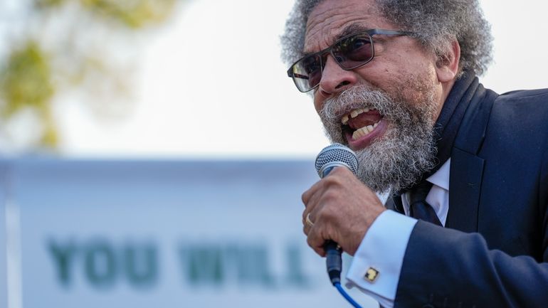 Progressive activist Cornel West speaks at a demonstration in Union...