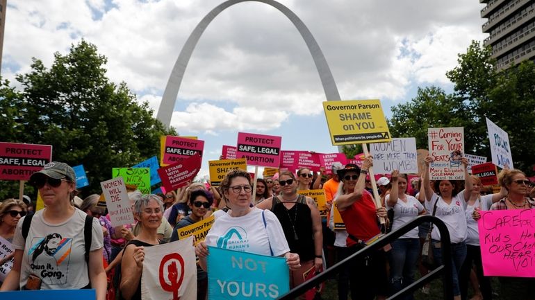 Abortion-rights supporters take part in a protest, May 30, 2019,...