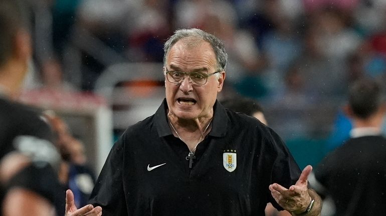 Uruguay's coach Marcelo Bielsa reacts during a Copa America Group...