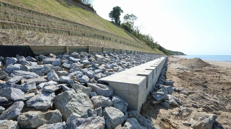 The new sea wall at the base of the bluff...