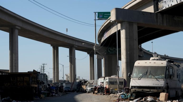 A homeless encampment is seen Thursday, July 25, 2024, in...