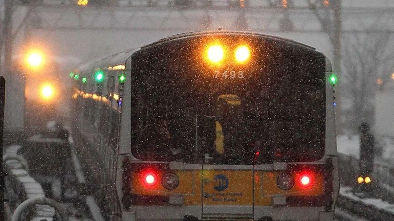 Trains enter the Jamaica LIRR station. (Feb. 8, 2013)