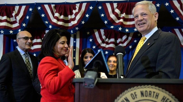 Rep. Steve Israel swears in Town Board member Anna Kaplan...