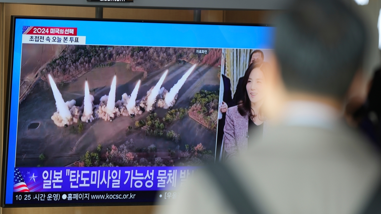 North Korea fires a barrage of ballistic missiles toward the sea ahead ...