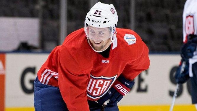 Team USA's Derek Stepan, of the New York Rangers, participates...