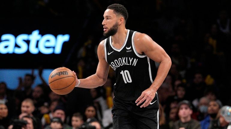 Ben Simmons of the Nets dribbling the ball against the...