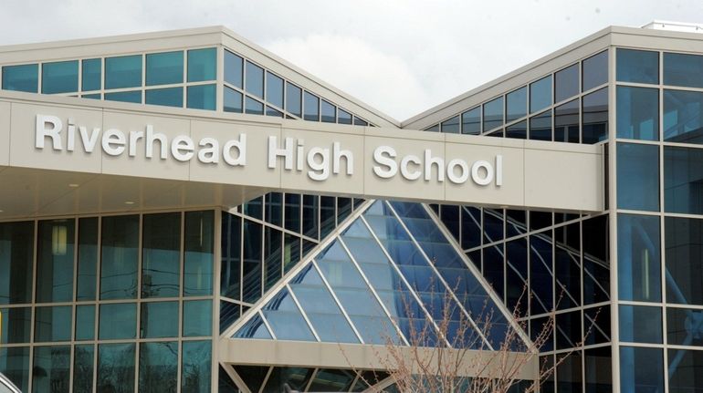 Exterior view of Riverhead High School. April 16th, 2021. .