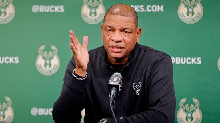 Milwaukee Bucks coach Doc Rivers speaks to the media before...