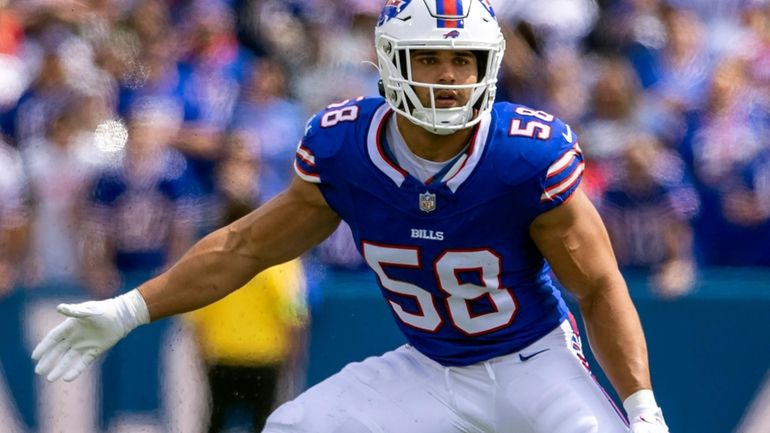 Buffalo Bills linebacker Matt Milano defends during an NFL football...