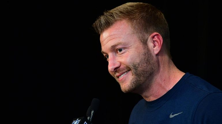 Head coach Sean McVay of the  Rams speaks during media...