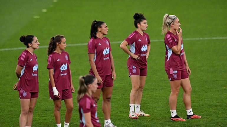 Spain's women's national soccer team during a training session in...