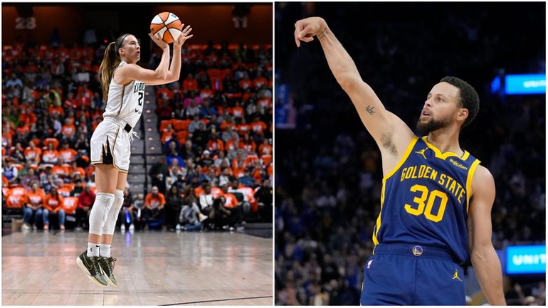 Sabrina Ionescu, left, and Stephen Curry