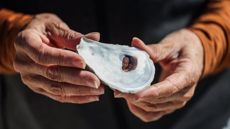 Maureen Dunn, a Seatuck Environmental Association water quality scientist, holds...