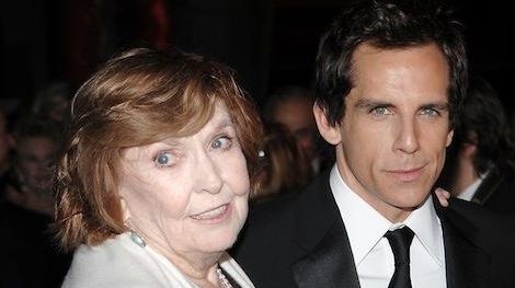 Actress Anne Meara, left, with her son Ben Stiller, daughter-in-law...