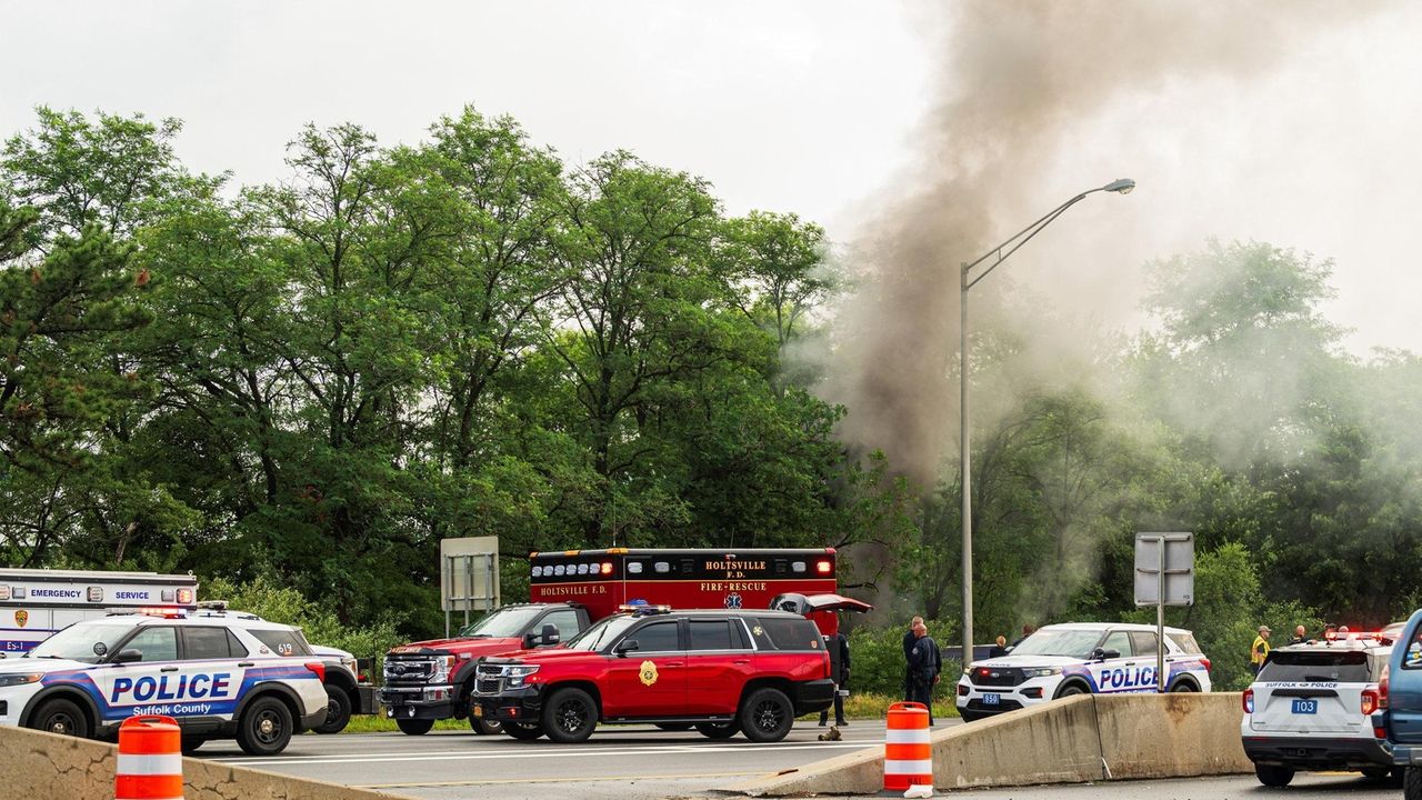 Cops Driver of van killed after fiery crash on LIE in Holtsville Newsday