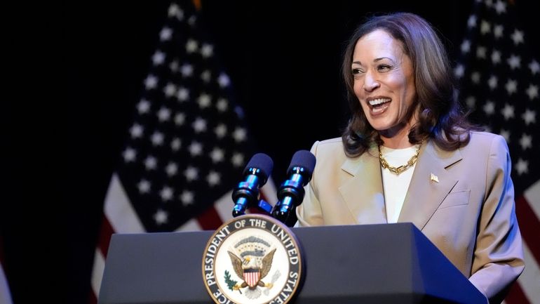 Vice President Kamala Harris delivers remarks at a campaign event...