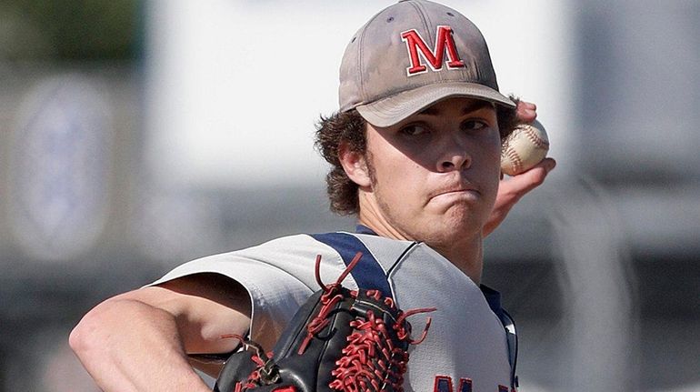 MacArthur starting pitcher Brandon Buchan delivers a pitch against Division...