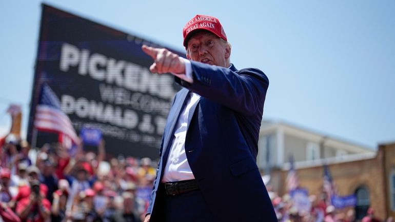 Former President Donald Trump speaks during a rally, Saturday, July...