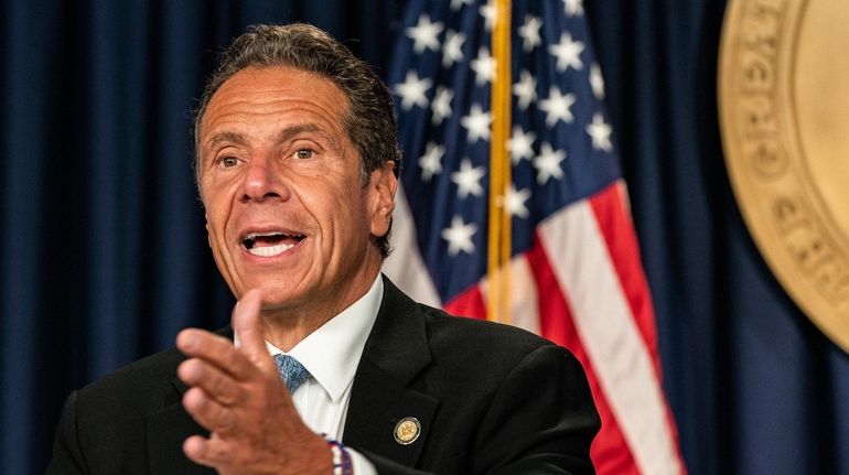 Gov. Andrew Cuomo speaks during a media briefing at the...