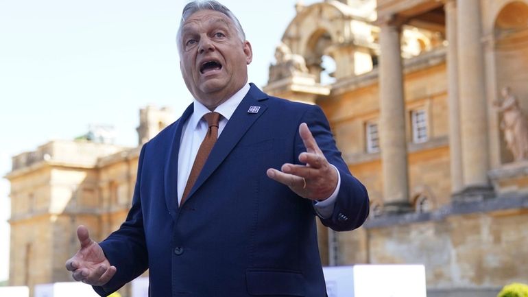 Prime Minister of Hungary Viktor Orban speaks to the media...