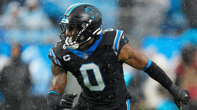 Panthers linebacker Brian Burns plays against the Atlanta Falcons during...