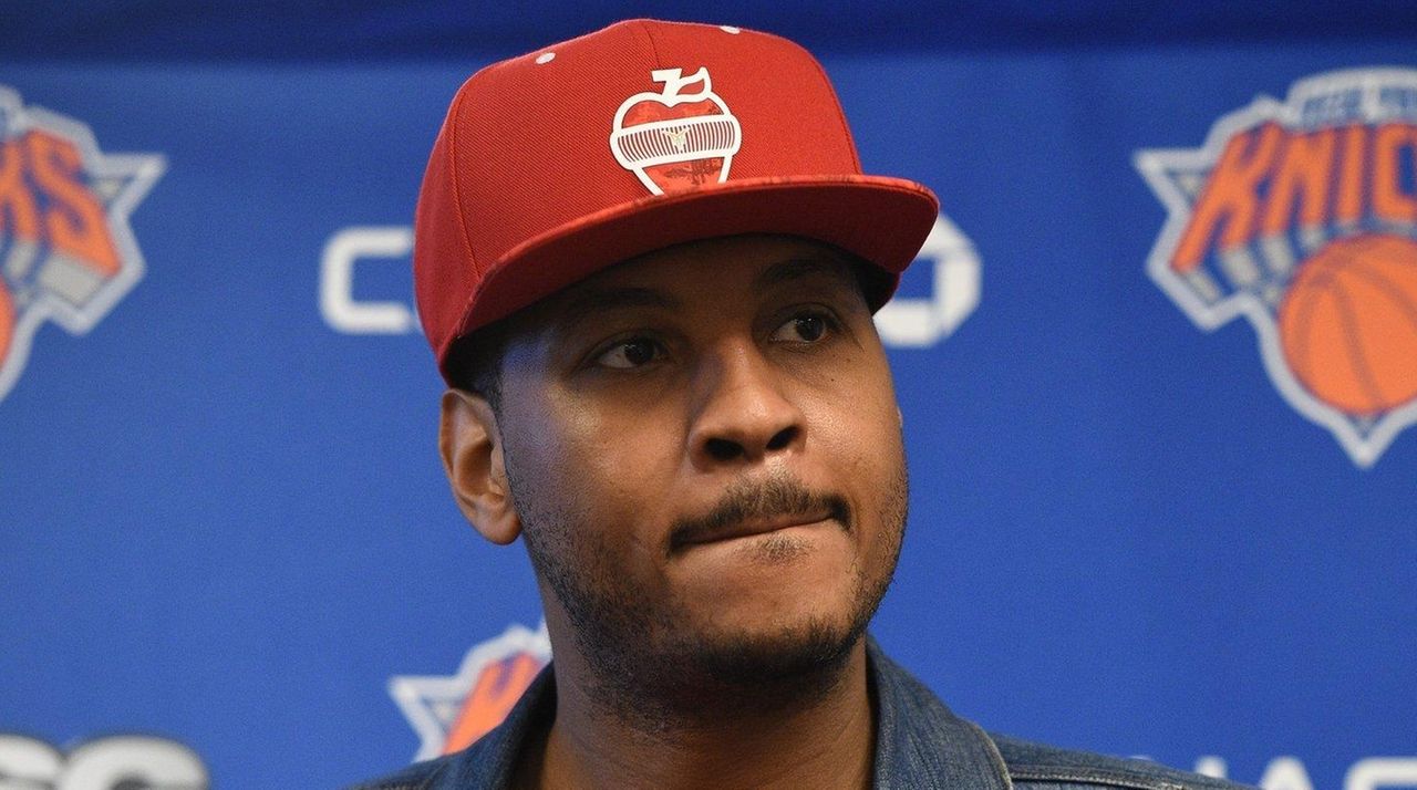 Carmelo Anthony Dons Half-Yankees, Half-Mets Cap During Visit to