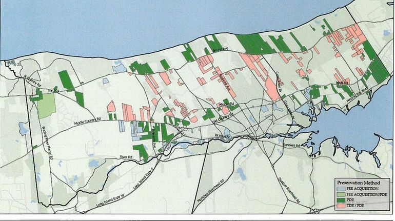 A map of unprotected farmland and open space in Riverhead...