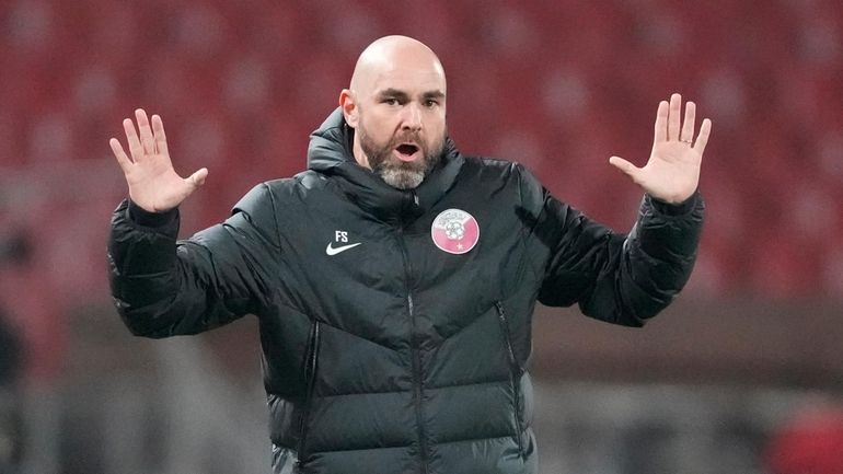 Qatar's coach Felix Sanchez reacts during the international friendly soccer...