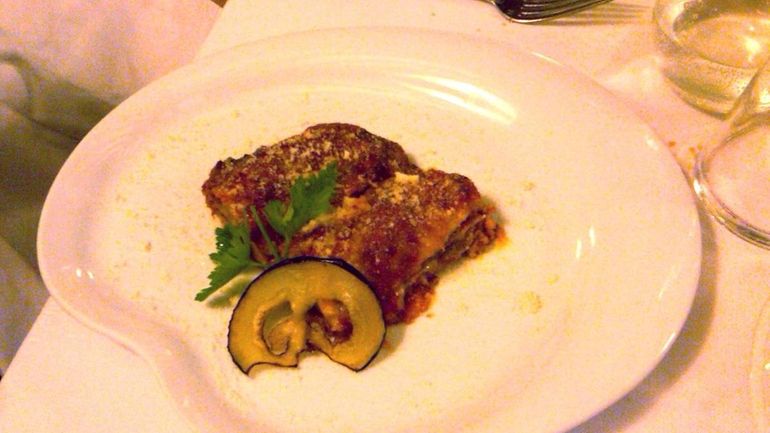 Eggplant Parmigiana at the Parma restaurant which specializes in the...