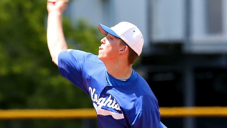 Smithtown Christian starting pitcher Jack Palma delivers against Coleman Catholic...