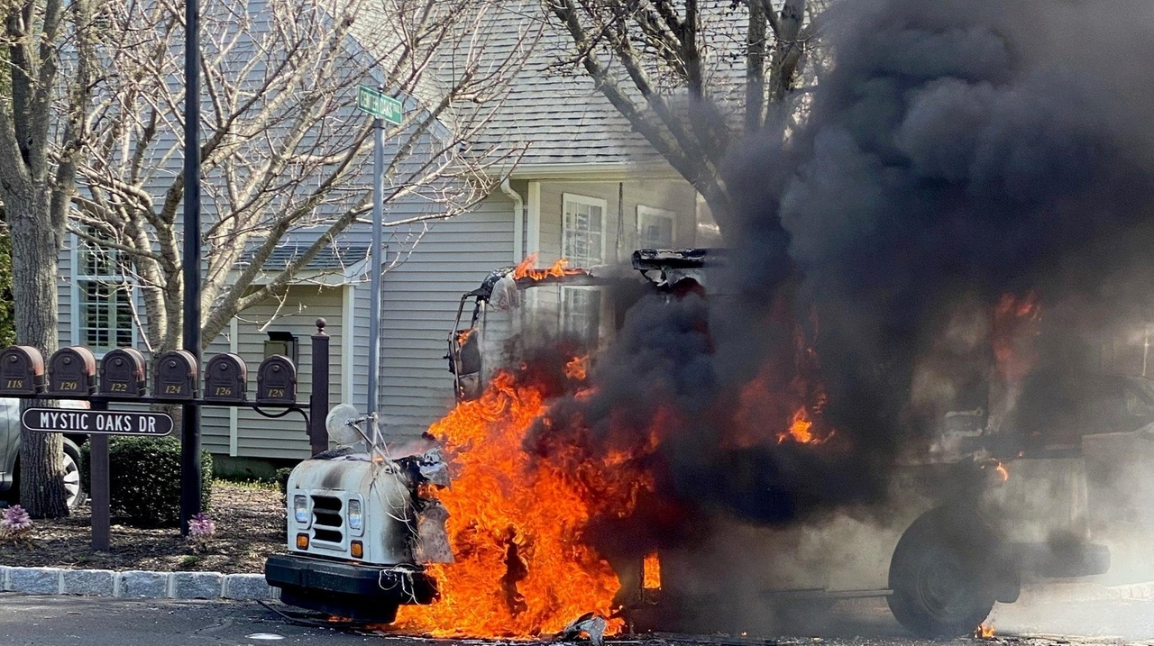 United States Postal Service truck bursts into flames in West Bay Shore ...