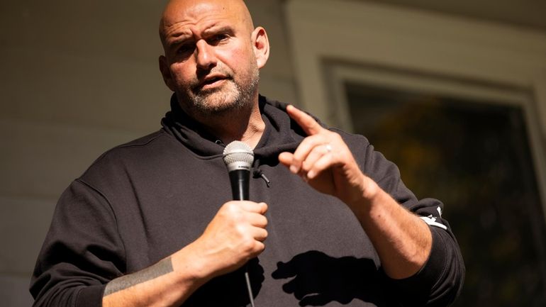 Senator John Fetterman, D-Pa, speaks at a campaign event held...