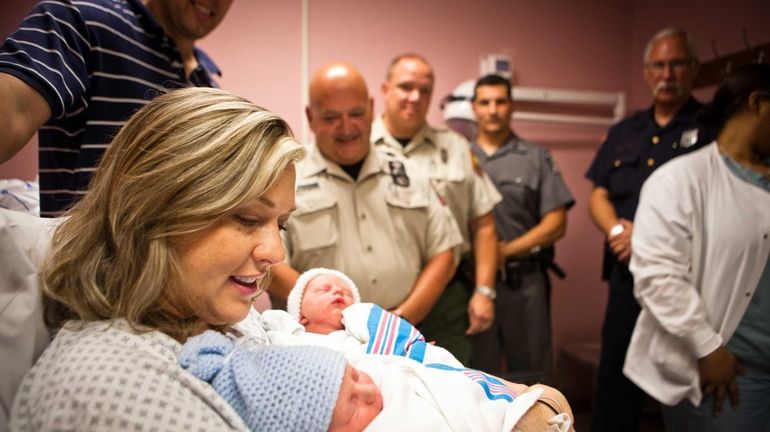 Siobhan Anderson with newborn twin sons Gavin and Declan are...