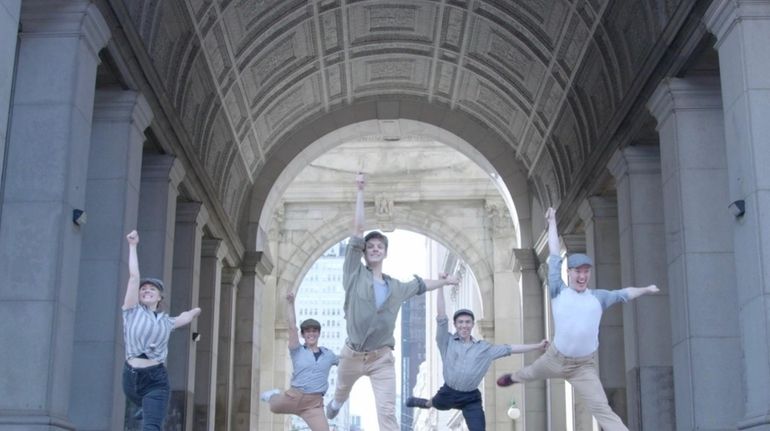 The dancers of "Newsies" at the Patchogue Theatre prepare for opening...